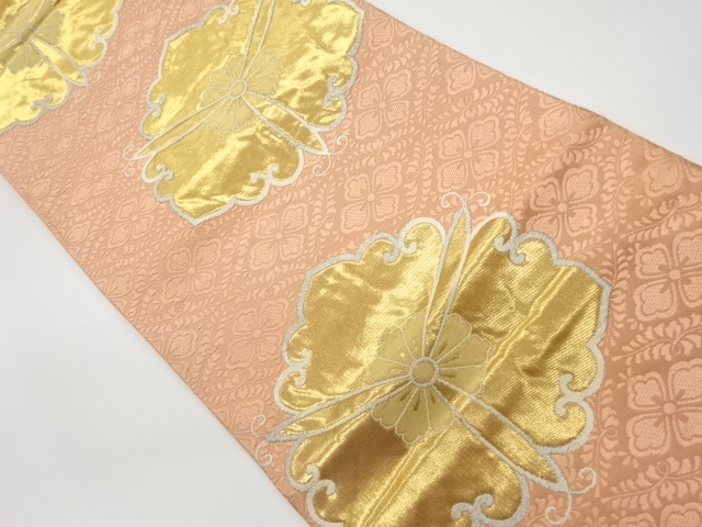 リサイクル　手織貳捨四金箔花菱に変わり華文模様織出し袋帯